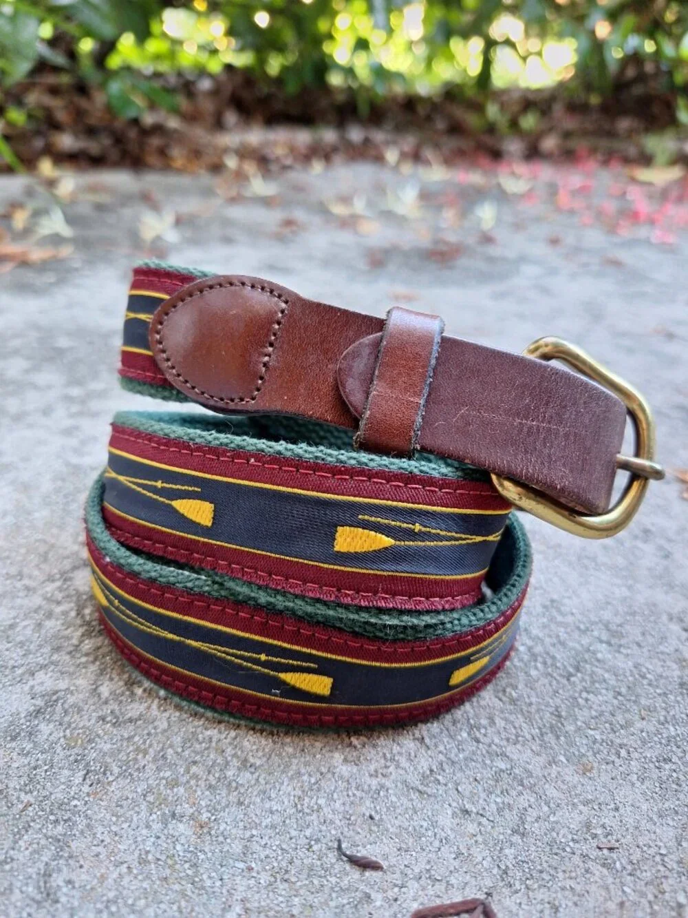 Leather Man Ltd Canvas Belt 35 Rowing Oar Paddle Ribbon Brass Vintage